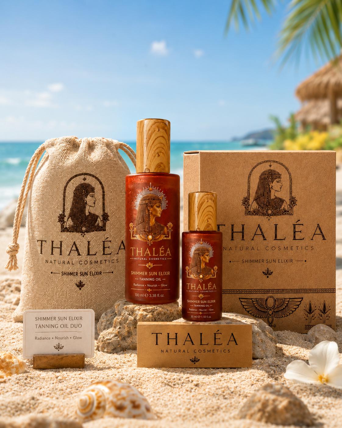 Thaléa Shimmer Sun Elixir red bundle — 100ml + 35ml with gift box and pouch